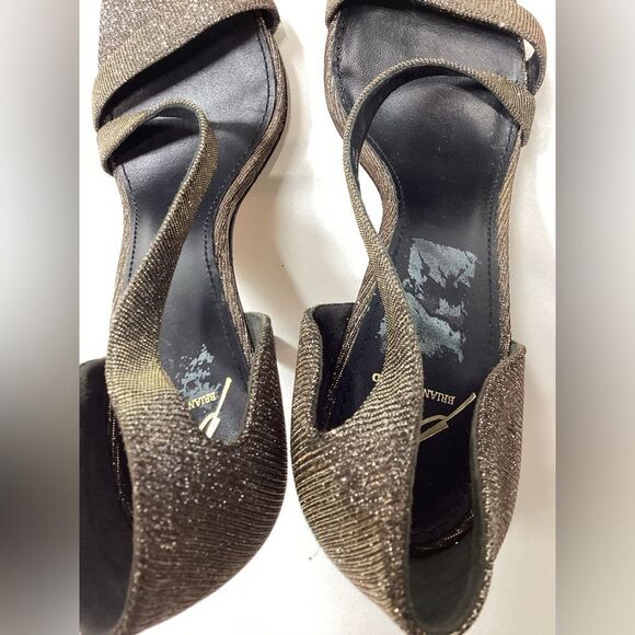 Brian Atwood Consort Iridescent Glitter Stiletto Heel Sandals Bronze Size 9 - Picture 10 of 11